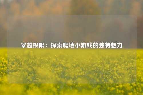 攀越极限：探索爬墙小游戏的独特魅力