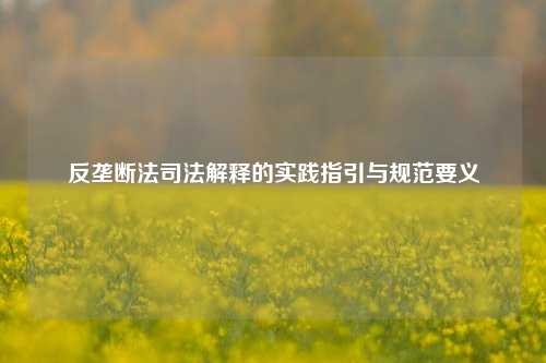 反垄断法司法解释的实践指引与规范要义